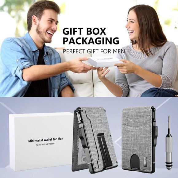 Men Grey Money Clip Slim Leather Slots Credit Card Holder RFID Bifold Wallet - Picture 6 of 6